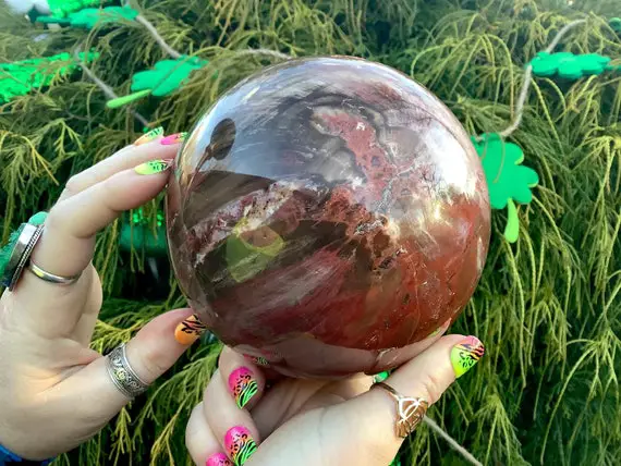 Petrified Wood Crystal Ball Large 5 Lb. 13 Oz. Sphere ~ 5" Wide ~ Stunning Brown & Red Colors ~ Perfect Handheld Size ~ Reiki Altar Display