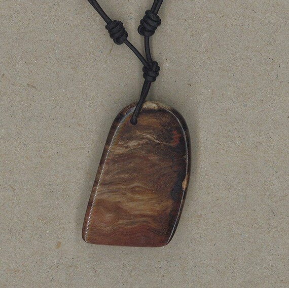 Petrified Wood Pendant Adjustable Leather Necklace Handmade By Chris Hay