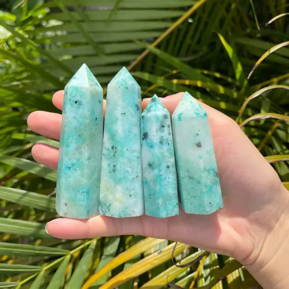 Phoenix Stone Point, Natural Chrysocolla Point, Chrysocolla Tower, Chrysocolla Wand, Witch Tower, 2.5 Inches-3.5 Inches