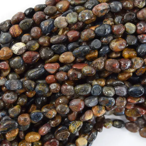 6mm - 8mm Natural Brown Blue Pietersite Pebble Nugget Beads 15.5" Strand
