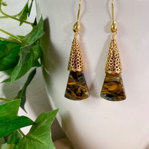 Pietersite Earrings – Pietersite Jewelry – Chatoyant Gemstones – Gold Earrings – Gift For Mom – Pietersite Cone | Natural genuine Pietersite earrings. Buy crystal jewelry, handmade handcrafted artisan jewelry for women.  Unique handmade gift ideas. #jewelry #beadedearrings #beadedjewelry #gift #shopping #handmadejewelry #fashion #style #product #earrings #affiliate #ad