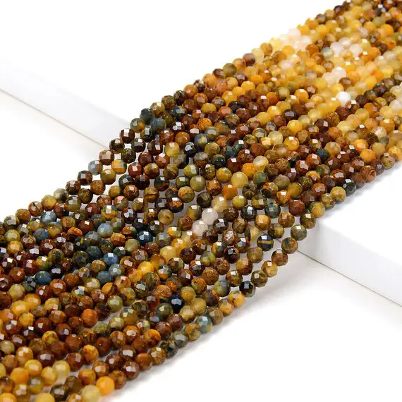 Natural Pietersite Multi Color Yellow Brown Gemstone Grade Aaa Micro Faceted Round 2mm 3mm Loose Beads 15 Inch Full Strand (p27)
