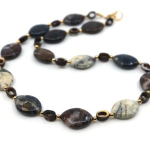 Shop Pietersite Necklaces! Pietersite necklace, gem necklace, gold necklace, gift under 50 | Natural genuine Pietersite necklaces. Buy crystal jewelry, handmade handcrafted artisan jewelry for women.  Unique handmade gift ideas. #jewelry #beadednecklaces #beadedjewelry #gift #shopping #handmadejewelry #fashion #style #product #necklaces #affiliate #ad