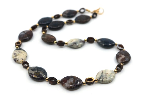 Pietersite Necklace, Gem Necklace, Gold Necklace, Gift Under 50