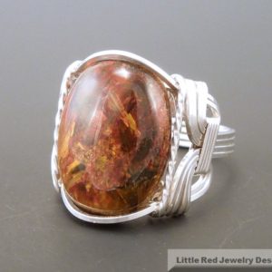 Shop Pietersite Rings! Sterling Silver Pietersite Cabochon Wire Wrapped Ring | Natural genuine Pietersite rings, simple unique handcrafted gemstone rings. #rings #jewelry #shopping #gift #handmade #fashion #style #affiliate #ad