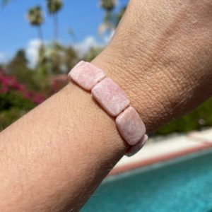 Shop Pink Calcite Jewelry! Pink Calcite bracelet #2- 15mm x 20mm flat rectangle beads – empathic connections, grief release, anger release | Natural genuine Pink Calcite jewelry. Buy crystal jewelry, handmade handcrafted artisan jewelry for women.  Unique handmade gift ideas. #jewelry #beadedjewelry #beadedjewelry #gift #shopping #handmadejewelry #fashion #style #product #jewelry #affiliate #ad