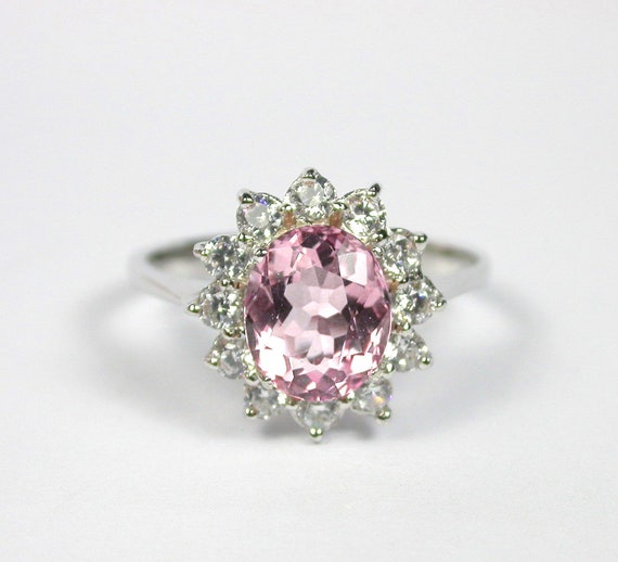 Pink Natural Kunzite Ring Silver Sterling Wedding Ring Size Us 7.0 And Free Resize All Size. Unheated Stone.