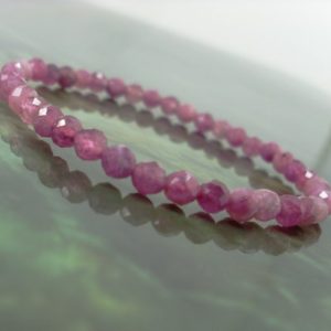 Pink Tourmaline faceted Bracelet 4mm, Natural Gemstone Bracelet, Dainty Stretch Beaded Gemstone Bracelet for Women or Girl + Gift Bag | Natural genuine Pink Tourmaline bracelets. Buy crystal jewelry, handmade handcrafted artisan jewelry for women.  Unique handmade gift ideas. #jewelry #beadedbracelets #beadedjewelry #gift #shopping #handmadejewelry #fashion #style #product #bracelets #affiliate #ad