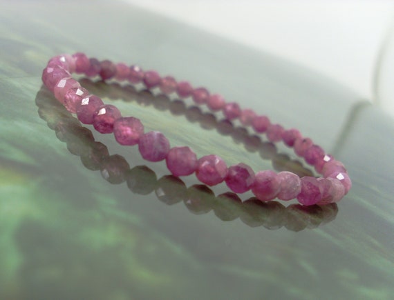 Pink Tourmaline Faceted Bracelet 4mm, Natural Gemstone Bracelet, Dainty Stretch Beaded Gemstone Bracelet For Women Or Girl + Gift Bag