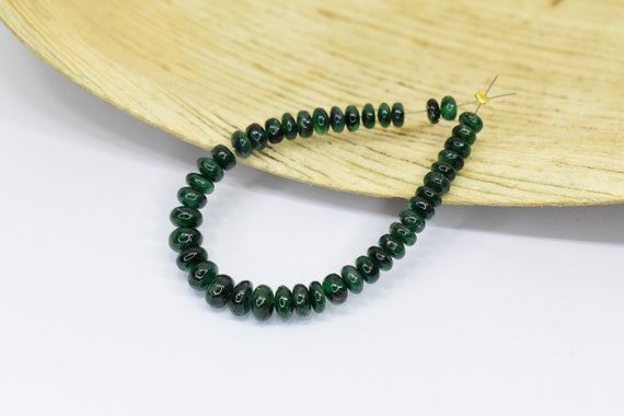 Precious Untreated Emerald Plain Roundel Smooth Beads , Natural Zambian Emerald Rondelle Beads , Rondelle Emerald Strand , 4.8 Inches