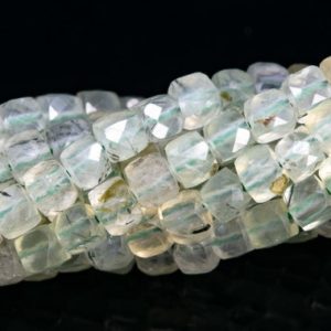 Shop Prehnite Faceted Beads! 4MM Light Green Prehnite Beads Faceted Cube Grade AA Genuine Natural Gemstone Loose Beads 15.5"/7.5" Bulk Lot Options (113049) | Natural genuine faceted Prehnite beads for beading and jewelry making.  #jewelry #beads #beadedjewelry #diyjewelry #jewelrymaking #beadstore #beading #affiliate #ad