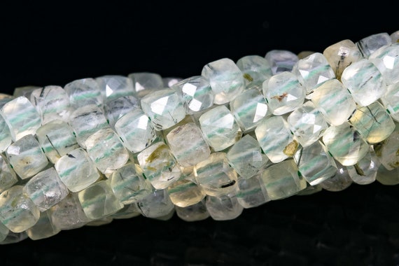4mm Light Green Prehnite Beads Faceted Cube Grade Aa Genuine Natural Gemstone Loose Beads 15.5"/7.5" Bulk Lot Options (113049)