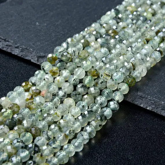 5-6mm Natural Prehnite Gemstone Grade A Micro Faceted Round Beads 15.5 Inch Full Strand (80009450-p33)