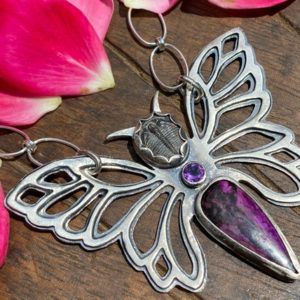 Shop Sugilite Necklaces! End Of Year SALE Purple Butterfly Necklace. Artisan Sterling Silver, Trilobite, Sugilite, Amethyst. Raw, Primitive, Organic, Tribal, Moth, B | Natural genuine Sugilite necklaces. Buy crystal jewelry, handmade handcrafted artisan jewelry for women.  Unique handmade gift ideas. #jewelry #beadednecklaces #beadedjewelry #gift #shopping #handmadejewelry #fashion #style #product #necklaces #affiliate #ad