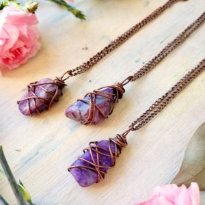 Purple Charoite wire wrapped copper pendant necklace, Charoite necklace | Natural genuine Array jewelry. Buy crystal jewelry, handmade handcrafted artisan jewelry for women.  Unique handmade gift ideas. #jewelry #beadedjewelry #beadedjewelry #gift #shopping #handmadejewelry #fashion #style #product #jewelry #affiliate #ad