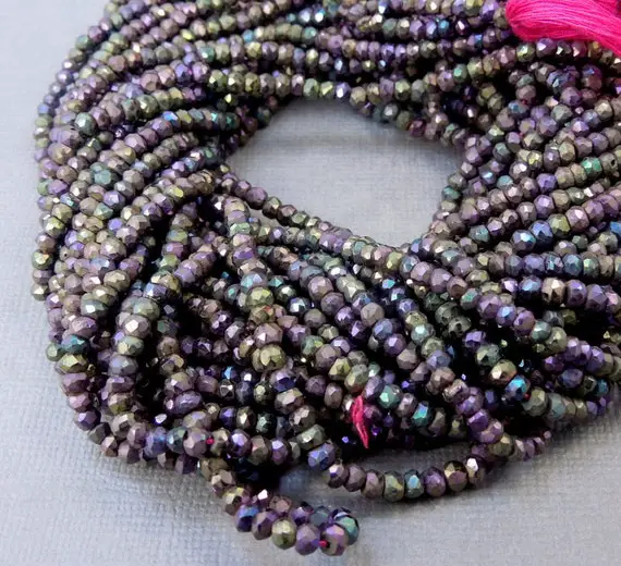 Pyrite Beads - 1 Strand- 4mm Titanium Treated Purple Pyrite Rondelle Beads (s25b21-07)