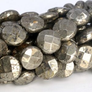Shop Pyrite Faceted Beads! 10x4MM Copper Pyrite Beads Faceted Flat Round Button AAA Genuine Natural Gemstone Full Strand Beads 15.5" BULK LOT 1,3,5,10,50 (104957-1384) | Natural genuine faceted Pyrite beads for beading and jewelry making.  #jewelry #beads #beadedjewelry #diyjewelry #jewelrymaking #beadstore #beading #affiliate #ad