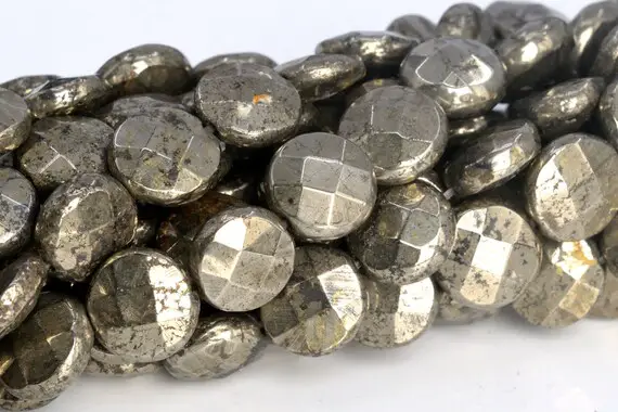 10x4mm Copper Pyrite Beads Faceted Flat Round Button Aaa Genuine Natural Gemstone Full Strand Beads 15.5" Bulk Lot 1,3,5,10,50 (104957-1384)