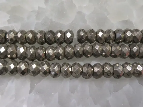 Pyrite Rondelle Beads - 1 Strand  Pyrite 9 Mm Beads (s11b22-04)