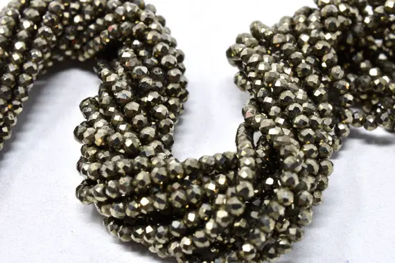 Pyrite Rondelle Beads, 2.5 Mm Gemstone Beads, 13" Strand, Gorgeous Micro Faceted Rondelles, Jewelry Making Supplies