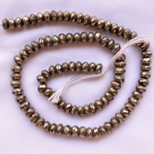 Shop Pyrite Rondelle Beads! Pyrite Rondelle Beads, Natural Pyrite Faceted Rondelle Gemstone Beads, 7mm,  Pyrite Gemstone For Jewelry, 16 Inches Strand # BD 253 | Natural genuine rondelle Pyrite beads for beading and jewelry making.  #jewelry #beads #beadedjewelry #diyjewelry #jewelrymaking #beadstore #beading #affiliate #ad