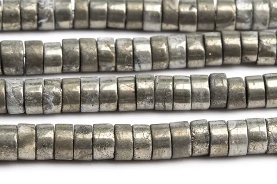 Genuine Natural Pyrite Gemstone Beads 6x3mm Copper Rondelle Slice Aaa Quality Loose Beads (104646)