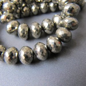 Shop Pyrite Rondelle Beads! Pyrite rondelles • Big 7.75-8.50mm focal beads • AAA micro faceted • Natural genuine • Gunmetal metallic gold • Jewellery making supplies | Natural genuine rondelle Pyrite beads for beading and jewelry making.  #jewelry #beads #beadedjewelry #diyjewelry #jewelrymaking #beadstore #beading #affiliate #ad