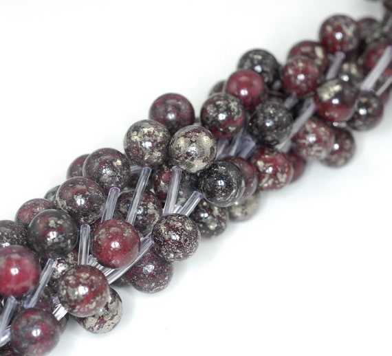 10mm Red Pyrite Intrusion Gemstone Grade A Round Loose Beads 16 Inch Full Strand (90187296-724b)