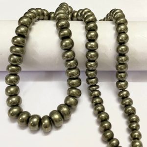 Shop Pyrite Rondelle Beads! Pyrite Smooth Rondelle Gemstone Beads Natural Pyrite Smooth Beads 6-8MM Pyrite Rondelle Beads Beautiful Pyrite Smooth Rondelle Beads 18’’ | Natural genuine rondelle Pyrite beads for beading and jewelry making.  #jewelry #beads #beadedjewelry #diyjewelry #jewelrymaking #beadstore #beading #affiliate #ad