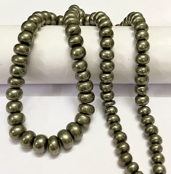 Pyrite Smooth Rondelle Gemstone Beads Natural Pyrite Smooth Beads 6-8mm Pyrite Rondelle Beads Beautiful Pyrite Smooth Rondelle Beads 18’’