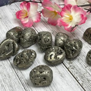 Shop Tumbled Pyrite Crystals & Pocket Stones! Pyrite Tumbles |Abundance & Protection | Fool's Gold | Natural genuine stones & crystals in various shapes & sizes. Buy raw cut, tumbled, or polished gemstones for making jewelry or crystal healing energy vibration raising reiki stones. #crystals #gemstones #crystalhealing #crystalsandgemstones #energyhealing #affiliate #ad