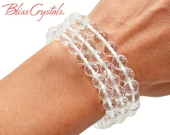 1 Clear Quartz Stretch Bracelet, 8 Mm Faceted Beaded Crystal Jewerly #cb31