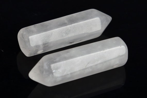 2 Pcs - 30x8mm Crystal Clear Quartz Beads Healing Hexagonal Pointed Grade A Genuine Natural Gemstone Loose Beads (104396)