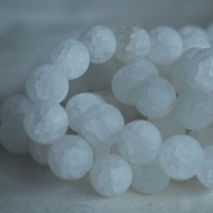 Shop Quartz Crystal Round Beads! Crackle Crystal Quartz Semi-precious Gemstone Frosted MATT Round Beads – 4mm, 6mm, 8mm, 10mm – 15.5" strand | Natural genuine round Quartz beads for beading and jewelry making.  #jewelry #beads #beadedjewelry #diyjewelry #jewelrymaking #beadstore #beading #affiliate #ad