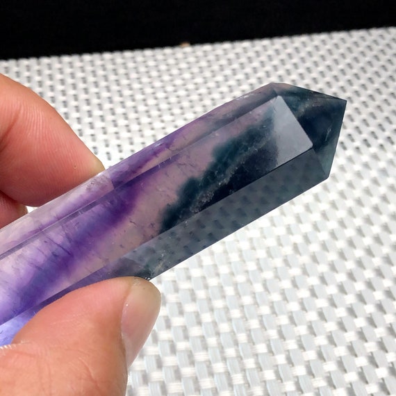 Natural Rainbow Fluorite Double Terminated Crystal Points,stunning Rare Hand Made Blue/purple Fluorite Vogel Wand/reiki Heal Meditation Gift