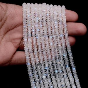 Shop Rondelle Gemstone Beads! RAINBOW MOONSTONE Beads, MOONSTONE Faceted Rondelle Beads, 3-4 mm Moonstone Beads Rainbow Moonstone Strands, Flashy Rainbow Beads | Natural genuine rondelle Gemstone beads for beading and jewelry making.  #jewelry #beads #beadedjewelry #diyjewelry #jewelrymaking #beadstore #beading #affiliate #ad