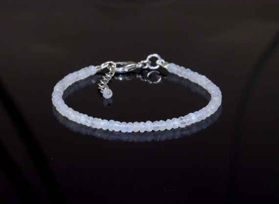 Rainbow Moonstone Bracelet- Beaded Bracelet- Gemstone Bracelet- Silver Bracelet- Adjustable Bracelet- Handmade Bracelet- Crystal Bracelet