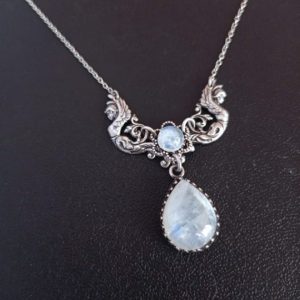 Shop Rainbow Moonstone Necklaces! Rainbow Moonstone Necklace, Silver Victorian Gothic Necklace, Angels Goddess Jewelry | Natural genuine Rainbow Moonstone necklaces. Buy crystal jewelry, handmade handcrafted artisan jewelry for women.  Unique handmade gift ideas. #jewelry #beadednecklaces #beadedjewelry #gift #shopping #handmadejewelry #fashion #style #product #necklaces #affiliate #ad