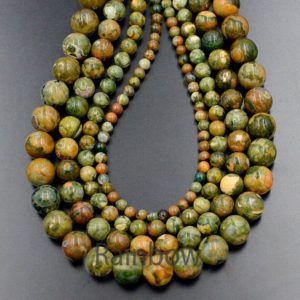 Natural Rhyolite beads, Green Yellow beads, 4mm 6mm 8mm 10mm 12mm Round Jewelry Gemstone Beads, 15''5 st. For Jewelry making and Beading | Natural genuine round Rainforest Jasper beads for beading and jewelry making.  #jewelry #beads #beadedjewelry #diyjewelry #jewelrymaking #beadstore #beading #affiliate #ad