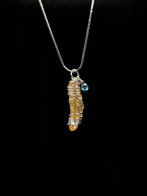 Raw Calcite Necklace/ Yellow Calcite Crystal Necklace/ Gold Wrapped Yellow Calcite Crystal Necklace/ Solar Plexus Chakra