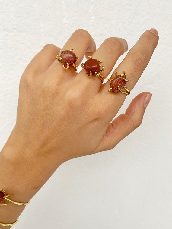 Raw Red Jasper Gold Ring • Healing Crystal Red Jasper Cuff Bracelet • Gold Bracelet Bangle • Raw Marsian Birthstone Ring