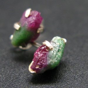 Shop Ruby Zoisite Jewelry! Raw Ruby In Zoisite  Stud Earrings In Sterling Silver – 0.6" | Natural genuine Ruby Zoisite jewelry. Buy crystal jewelry, handmade handcrafted artisan jewelry for women.  Unique handmade gift ideas. #jewelry #beadedjewelry #beadedjewelry #gift #shopping #handmadejewelry #fashion #style #product #jewelry #affiliate #ad