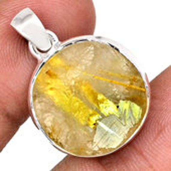 Raw Rutilated Quartz Necklace Sterling Silver - Rough Golden Rutilated Quartz Pendant - Gold Rutilated Quartz Jewelry - Healing Crystals 31
