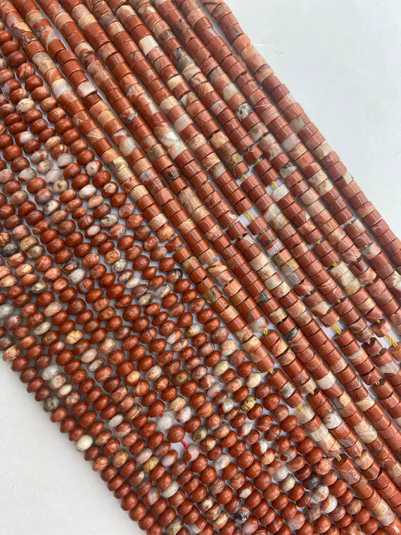 Red Bend Jasper 4mm Heishi And Rondelle Gemstone Beads. 15" Strands Of Red Jasper With Dabs Of Pink And White.