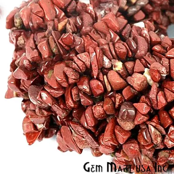 Red Jasper Chip Beads, 34 Inch, Natural Chip Strands, Drilled Strung Nugget Beads, 3-7mm, Polished, Gemmartusa (chrj-70001)