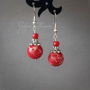 Shop Red Jasper Jewelry! Red jasper Red Coral Earrings Round red earrings Red Jasper Earrings red gemstone earrings 925 Sterling Silver hooks | Natural genuine Red Jasper jewelry. Buy crystal jewelry, handmade handcrafted artisan jewelry for women.  Unique handmade gift ideas. #jewelry #beadedjewelry #beadedjewelry #gift #shopping #handmadejewelry #fashion #style #product #jewelry #affiliate #ad