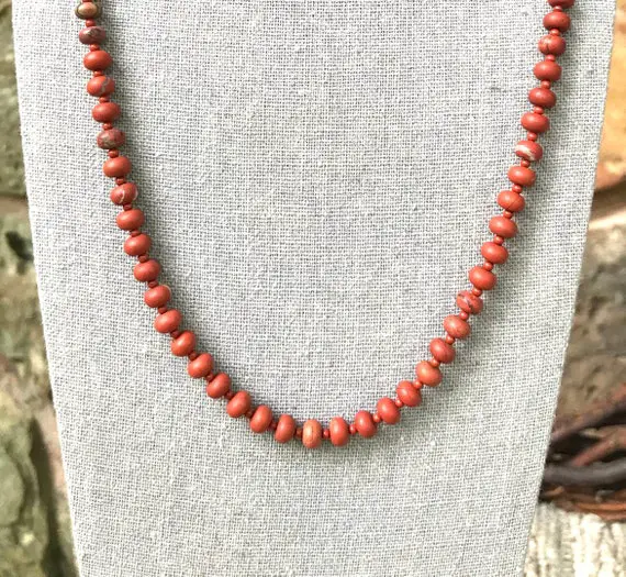 Red Jasper With Red Creek Jasper Necklace | 25 Inch Matte Red Jasper Necklace | Natural Matte Red Jasper Rondelle Unisex Necklace 25 Inches