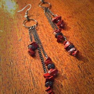 Shop Red Jasper Earrings! Red jasper earrings, charcoal and brecciated red jasper chip cluster hoop earrings | Natural genuine Red Jasper earrings. Buy crystal jewelry, handmade handcrafted artisan jewelry for women.  Unique handmade gift ideas. #jewelry #beadedearrings #beadedjewelry #gift #shopping #handmadejewelry #fashion #style #product #earrings #affiliate #ad
