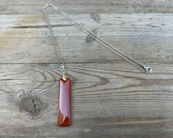 Red Jasper Necklace With .925 Sterling Silver Chain Rectangular Maroon Jasper Pendant With Bail And Chain Necklace Red Jasper