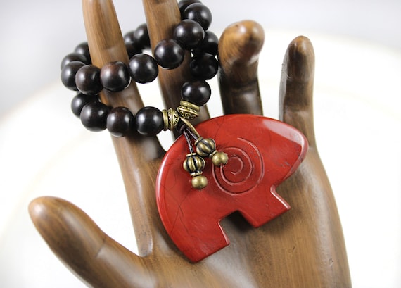 Spirit Bear Pocket Mala 27 Beads, Worry Beads Mini Mala, Red Jasper Bear Pendant Pocket Stone, Small Yoga Gift, Animal Totems, Mens Mala 27